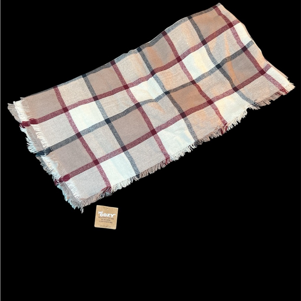 Just Cozy Plaid Scarf - Burgandy, Black, Cream 55x58” New NWT